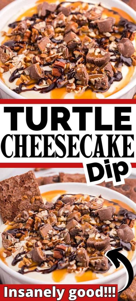 Looking for a sweet and creamy treat that's easy to whip up? Try this No-Bake Turtle Cheesecake Dip! Loaded with decadent caramel, crunchy pecans, and rich cream cheese, this dip is perfect for satisfying your sweet tooth. Plus, it's so simple to make - just mix everything together and chill! Perfect for parties, potlucks, or even just a cozy night in. Give it a try and indulge in some deliciousness! Turtle Cheesecake Cups, Snack Dips Sweet, Turtle Cheesecake Dip, Turtle Dip, Cheesecake Dip Easy, Cheesecake Dips, Dips Savory, Christmas Dips, Turtle Dessert