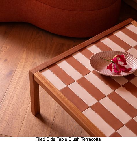 Complete your living space with handcrafted occasional tables made from Tasmanian Oak, finished with a checkerboard tiled top in variety of colour ways to complement your style. #coffeetable Checkered Coffee Table, Tiled Table Top, Table Renovation, Tiled Furniture, Diy Tiles, Tiled Table, Tiles Furniture, Checkerboard Table, Tile Top Tables