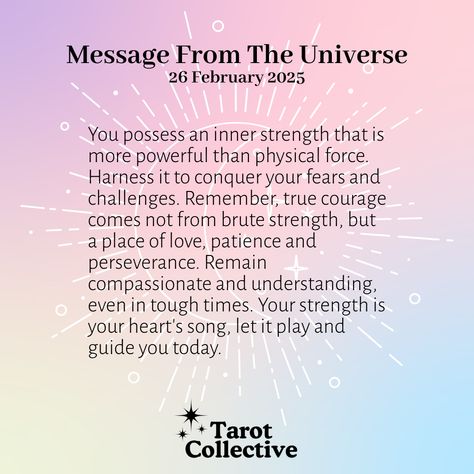 Today's wisdom from the Strength tarot card encourages patience, courage, and compassion. Step into your true power and find a balance in your inner strength and outward love. Tap into your primal, raw energy to manifest your dreams and desires. Dive deeper into the magic of tarot with a soulmate tarot reading at https://tarot-collective.com/tarot-readings/soulmate-tarot-reading. Let Strength guide you to inner growth and understanding. #Tarot #StrengthCard #PersonalGrowth #TarotCollective Understanding Tarot, The Strength Tarot Card, Strength Tarot Card, Tarot Messages, Message From The Universe, Strength Tarot, A Soulmate, Inner Growth, Daily Tarot