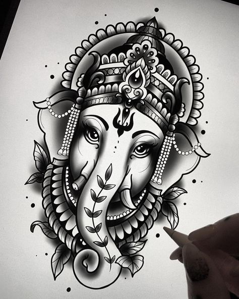 Ganesh Ji Tattoo, Buda Tattoo, Arte Ganesha, Balinese Tattoo, Watch Tattoo Design, Ganesh Tattoo, Hindu Tattoo, Buddha Tattoo Design, African Tattoo