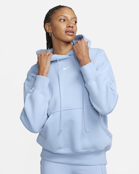 Nike Hoodie Outfit, Nike Sportswear Phoenix Fleece, Nike Sportswear Women, Women's Sportswear, Cozy Vibes, Hoodie Outfit, Oversized Pullover, Blue Nike, Nike Hoodie