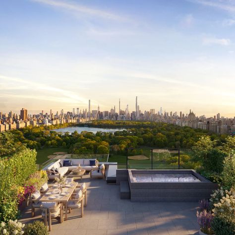 Appartement New York, Penthouse Terrace, Penthouse Views, Central Park View, Nyc Penthouse, Rooftop Deck, Terrace Design, Rooftop Garden, Rooftop Pool