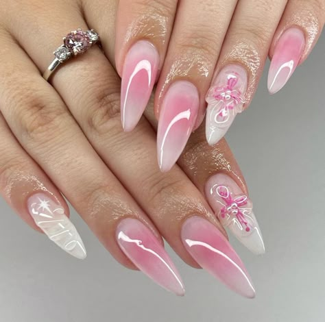 Almond Acrylic Nails Designs, Nails Gel Nails, Custom Press On Nails, Formal Nails, Girly Acrylic Nails, Summery Nails, Almond Acrylic Nails, Flower Nail, Bling Acrylic Nails