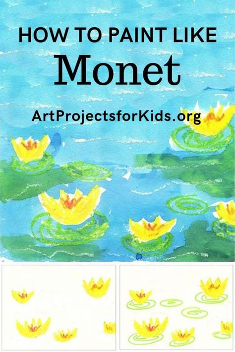 Monet Art Projects, Paint Like Monet, Water Lily Art, How To Paint Water, Cycle Painting, Water Lilies Art, Lily Art, Art Project For Kids, Claude Monet Art