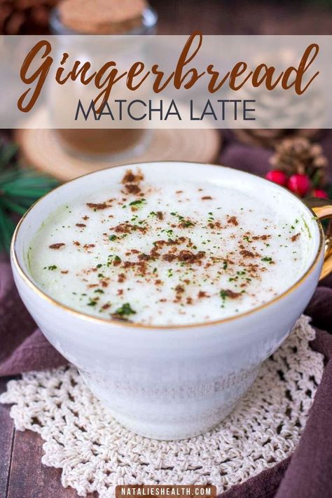 It's time to get festive and cozy. With this Gingerbread Matcha Latte, you will quickly get into a cheerful mood. It's a truly magical drink. It's energizing yet so smooth, cozy, and warming. Full of seasonal spices with a touch of deep dark molasses. Gingerbread Matcha Latte, Flavored Matcha Latte, Warm Winter Drinks Non Alcoholic, Winter Drinks Nonalcoholic, Winter Coffee Drinks, Christmas Matcha, Matcha Christmas, Hot Matcha, Nonalcoholic Drink