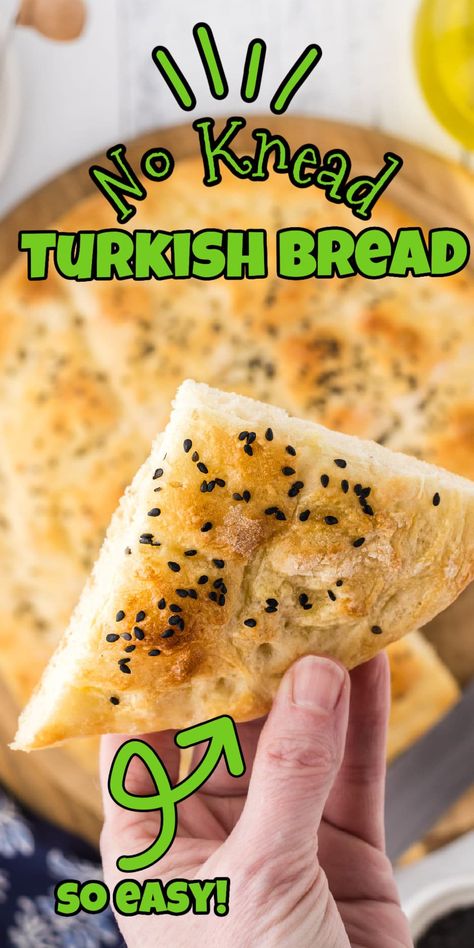 Whip up some homemade Turkish flatbread effortlessly with this no-knead, yeast-based recipe. Soft, fluffy, and known as Pide Ekmek, it's the perfect companion to any dish. Start baking from scratch with confidence—click here for the recipe! Turkish Bread Recipe, Turkish Bread, Turkish Pide Bread Recipe, Turkish Flatbread Recipe, Pide Bread, Holiday Brunch Recipes, Easy Flatbread, Brunch Casserole, Easy Brunch Recipes