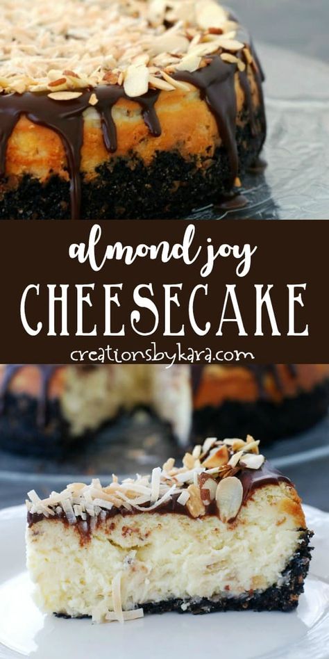 Almond Joy Cheesecake Recipe, Almond Joy Cheesecake, Biscotti Cheesecake, Low Carb Bars, Coconut Cheesecake, Desserts Cake, Torte Cupcake, Cheesecake Cake, Almond Joy