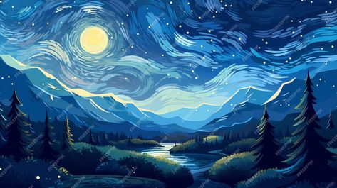 Premium AI Image | starry night landscape with river and trees generative ai Night Landscape, Starry Night