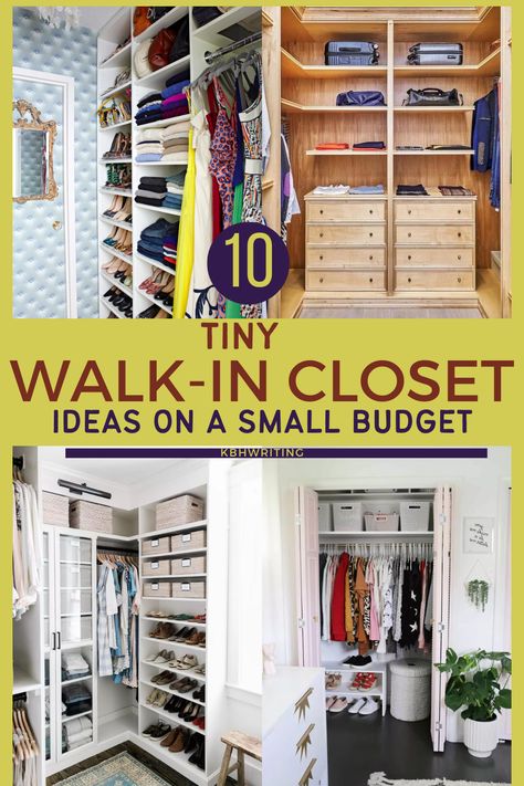 10 Budget-Friendly Tiny Walk-In Closet Ideas: Transform your small closet space with these creative and affordable storage solutions. Maximize every inch for a stylish and organized wardrobe area. #ClosetMakeover #WalkInCloset Tiny Walking Closet Ideas, Weird Closet Space Storage Ideas, Closet Organization On A Budget Diy, 5 Foot Closet Layout, Built In Closet Ideas Bedroom Walk In, Basic Walk In Closet Ideas, How To Make A Small Closet Bigger, Affordable Walk In Closet Ideas, Diy Closet Organization Walk In