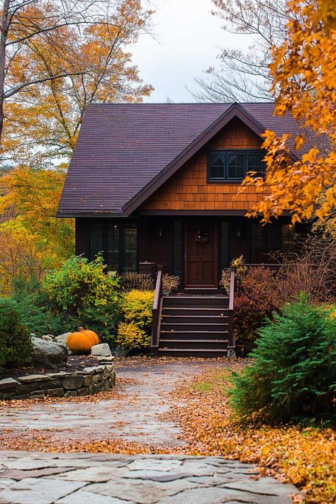 25+ Fall House Exterior Decor Inspirations Fall House Exterior, Fall Houses Exterior, Yellow House Exterior, Modern Wooden House, Fall House, House Exterior Ideas, Yellow House, Yellow Houses, Wooden Planters