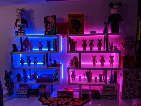 Led Bookshelf, Shelves With Led Lights, Led Shelves, Led Lights Bookshelves, Bookshelf With Led Lights, Led Lights Bookcase, Neon Shelf Lighting, Led Cube Shelves, Led Lights Bedroom Aesthetic