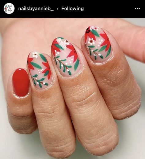 Nail Time, Christmas Nail Art Designs, Floral Nail Art, Cute Gel Nails, Nails Only, Xmas Nails, Christmas Nail Art, Floral Nails, Holiday Nails