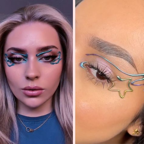 Hot Glue Eyeliner, Hot Glue Eye Makeup, Hot Glue Makeup Looks, Chrome Makeup Look, Hot Glue Makeup, Graphic Makeup Looks, Graphic Eyeliner Looks, Chrome Makeup, Makeup Therapy