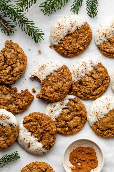 Gingerbread Latte Cookies - Sally's Baking Addiction Gingerbread Latte Cookies, Chocolate Dip, Iced Oatmeal Cookies, Gingerbread Latte, Oatmeal Cookies Chewy, Sally's Baking, Christmas Baking Recipes, Cookie Boxes, Cookie Spread