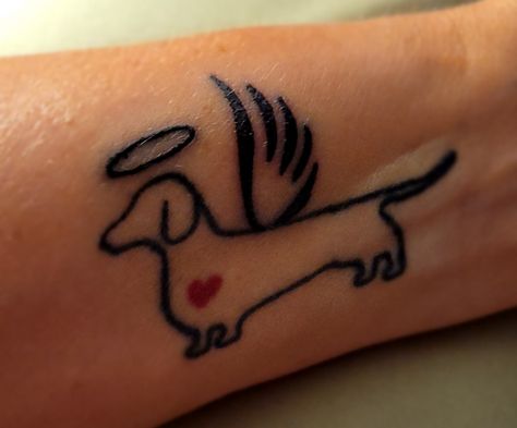 Dachshund Angel Tattoo, Dachshund Memorial Tattoo, Mason Tattoo, Dog Memorial Tattoo, Processor Recipes, Dachshund Tattoo, Dog Memorial Tattoos, Tattoo Shoulder, Weiners