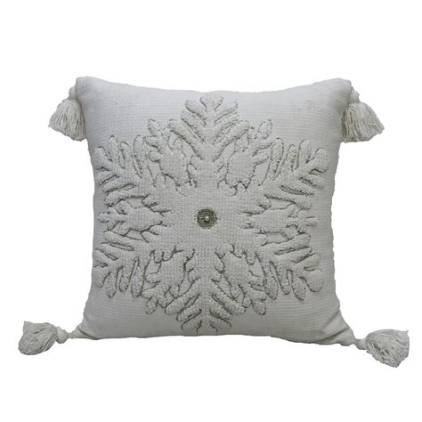 Snowflake 20"x20" Christmas Decorative Throw Pillow | Faire.com Snowflake Pillows, Winter Throw Pillows, Christmas Accents, Iron Hand, Classic Home Decor, Decorative Pillows Couch, Accent Throw Pillows, Hand Woven Pillows, Snowflake Pattern