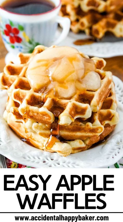 You won’t find an easier Apple Waffle recipe! These apple waffles are soft and fluffy with bites of tender apple inside and cinnamon goodness, but made incredibly easy by utilizing canned apple pie filling! Apple Waffles Recipe, Apple Pie Waffles, Waffle Recipe No Milk, Apple Waffle Recipe, Canned Apple Pie, Apple Cinnamon Waffles, Apple Waffles, Apple Pie Filling Recipes, Cinnamon Waffles