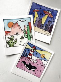 Polaroids Drawing Aesthetic, Poloroid Pictures Drawings, Mini Drawings Colorful, Polaroid Art Aesthetic, Drawing On Polaroids, Polaroid Art Drawing, Poloroid Pictures Ideas Drawings, Mini Polaroid Drawing, Polaroid Drawing Ideas Aesthetic