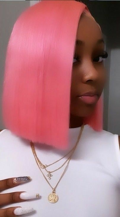 Pink Side Part Bob, Pink Bob Wigs For Black Women, Pink Frontal Bob, Pink Hair Black Women, Frontal Styles, School Baddie, Pink Bob, Black Ponytail, Pony Hairstyles