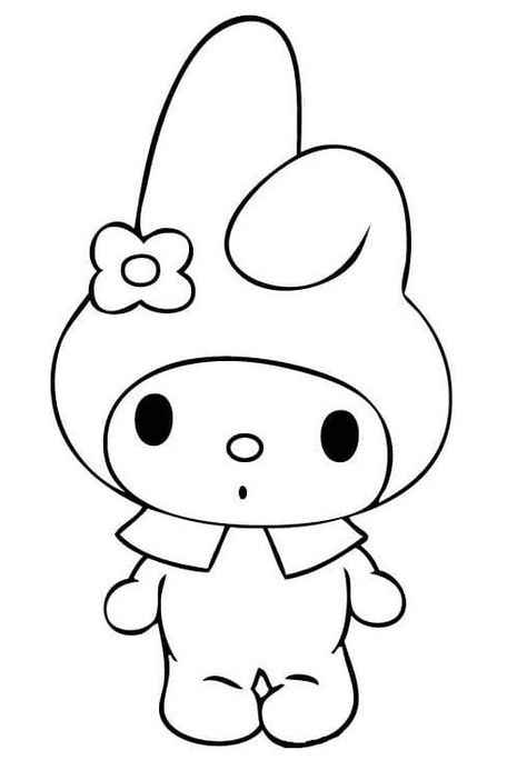 My Melody Sanrio Drawing, How To Draw Melody, My Melody Coloring Pages Printable, Melody Drawing Easy, My Melody Svg, My Melody Black And White, How To Draw My Melody, My Melody Outline, My Melody And Kuromi Drawing