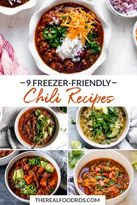 Freezer Meal Chili, Best Chili Recipes, Making Chili, The Best Chili, Real Food Dietitians, Slow Cooker Sweet Potatoes, Best Chili, Freezer Meal Planning, Cubed Sweet Potatoes