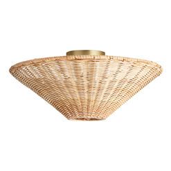 Natural Rattan Parasol Flush Mount Ceiling Light Woven Semi Flush Mount Light, Wicker Sconces Bedroom, Wicker Hanging Light Bedroom, World Market Rattan Lamp, Bedside Hanging Lights Rattan, Guest Bedroom Decor, World Market, Pendant Chandelier, Flush Mount Ceiling