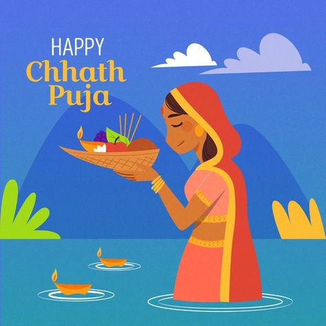 Hand drawn chhath puja | Free Vector #Freepik #freevector Happy Chatt Puja Images, Chhat Puja Rangoli, Chat Puja Drawing, Chhath Puja Rangoli, Chat Puja Image, Happy Chat Puja, Chatt Puja Images, Chath Puja Photography, Chat Puja