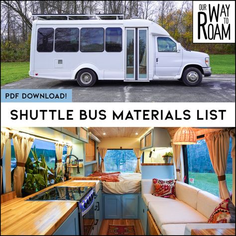 Our DIY Shuttle Bus Conversion cost » Our Way to Roam Shuttle Bus Conversion, Bus Build, School Bus Camper, School Bus House, Tiny Mobile House, Converted Bus, Bus Interior, Shuttle Bus, Short Bus