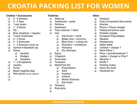 Croatia Packing List, Croatia Road Trip, Packing List For Women, Europe Packing List, Nice Sandals, Waterproof Phone Case, Packing Checklist, Cruise Wedding, Printable Checklist