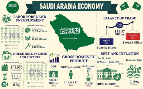 Saudi Arabia Economy Infographic, Economic Statistics Data Of Saudi Arabia charts Presentation. Saudi Arabia Infographic, Saudi Arabia Tourism, Economy Infographic, Unemployment Rate, Minimum Wage, Forced Labor, Riyadh, Saudi Arabia, Statistics