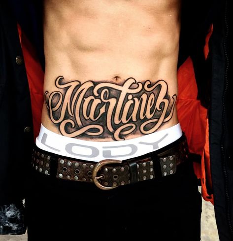 Martinez @blasesacktattoos #tattoos #lettering Martinez Tattoo, Last Name Tattoos, Tattoo On Back, Tattoo Lettering Design, Tattoo Name, Demon Tattoo, Omerta Tattoo, Tattoo Prices, Chicano Drawings