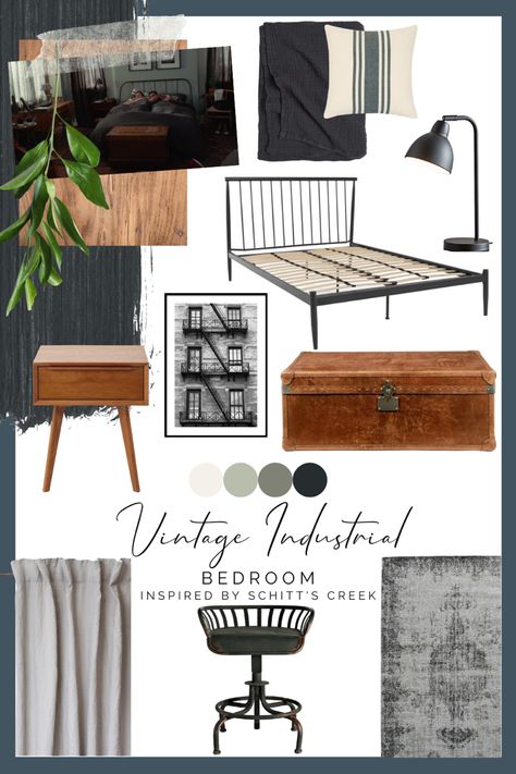 Tv Apartment, Vintage Industrial Bedroom, Mood Board Bedroom, Industrial Decor Bedroom, Industrial Style Bedroom, Grown Up Bedroom, Industrial Bedroom Design, Monochrome Bedroom, Interior Design Moodboard