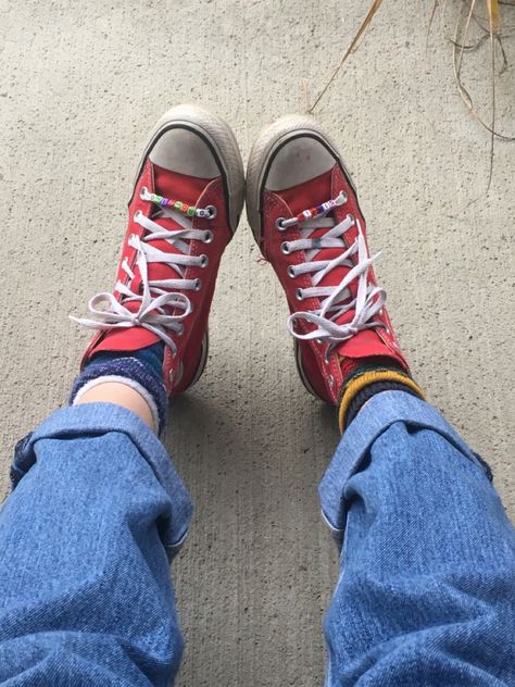 Mismatched Socks Aesthetic, Nice Aesthetic, Mismatched Socks, Socks Aesthetic, Random Clothes, Aesthetic Vibes, Chuck Taylor Sneakers, Chucks Converse, Chuck Taylors