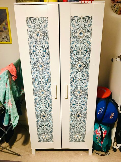 Iron Almirah Makeover, Brimnes Ikea, Ikea Wardrobe Hack, Cabinet Refresh, Diy Closet Doors, Almirah Designs, Ikea Wardrobe, Diy Furniture Renovation, Aesthetic Rooms