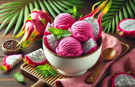 Ninja Creami Dragon fruit ice cream Dragon Fruit Ice Cream Recipe, Dragon Fruit Ice Cream, Creami Recipes, Fruit Ice Cream, Ninja Creami, Fruit Ice, Fruit Puree, Fruit Slice, Ice Cream Recipes