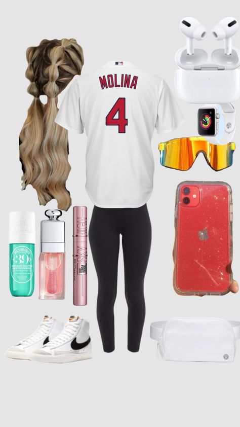 Softball or baseball outfits Softball Practice Outfits Summer, Highschool Baseball Game Outfit, Outfits With Pajama Pants For School, What To Wear To A Softball Game, Softball Outfits For School, Outfits For A Baseball Game Summer, Soft Ball Outfits, Softball Outfits Women, Cute Outfits To Wear To A Baseball Game