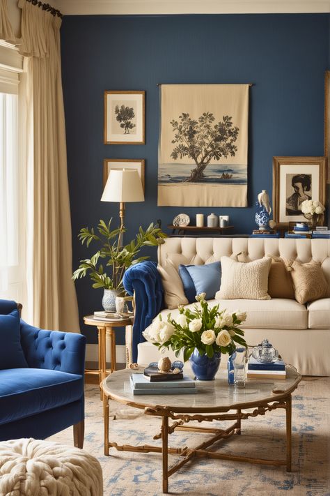 25 Blue and Cream Living Room Ideas – The Crafty Hacks Blue Paint For Living Room Walls, Blue And Green Living Room Color Scheme Mood Boards, Different Color Sofas In Living Room, Earthy Blue Living Room, Blue Paint For Living Room, Navy Decor Living Room, Cream And Navy Living Room, Navy And Tan Living Room, Navy Blue And Cream Living Room