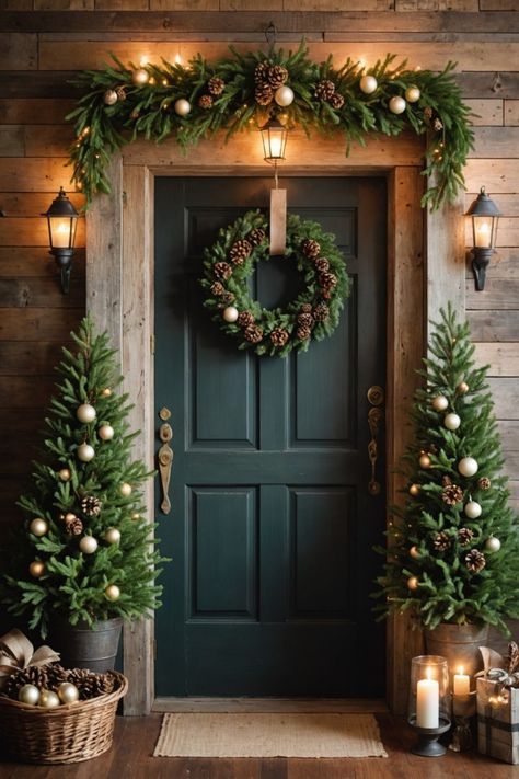 Outdoor Christmas Decoration Ideas, Christmas Front Doors, Christmas Front Porch, Christmas Porch Decor, Christmas Themes Decorations, Christmas Living Rooms, Christmas Outdoor, Christmas Inspo, Christmas Decoration Ideas