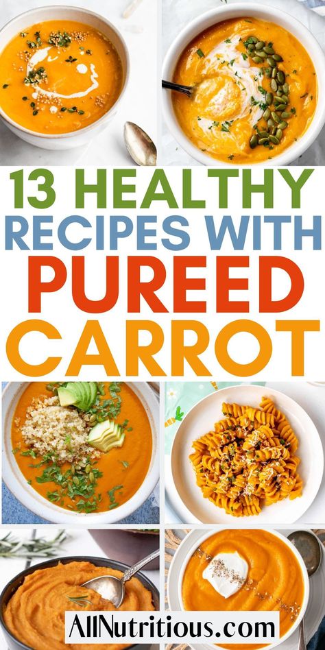 Our pureed carrot recipes are not only delicious & nutritious but also freezer-friendly. Perfect for meal prep dinners, they're easy to batch cook and save for busy weekdays. Indulge in vibrant, quick healthy meals that promises a fuss-free cooking experience. Explore these healthy recipe ideas and revamp your meal prep routine! Puree Carrots, Healthy Carrot Recipes, Pureed Carrots, Easy Carrot Recipes, Prep Dinners, Pureed Diet, Vegan Carrot Soup, Carrot And Lentil Soup, Chicken Main Dish Recipes