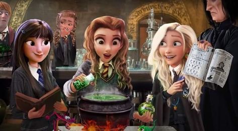 Disney X Harry Potter, Harry Potter Princess, Disney Princess Harry Potter, Disney Princess Hogwarts, Princess Harry Potter, Disney And Harry Potter, Harry Potter Crossover, Disney Hogwarts, Harry Potter Friends