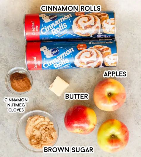 Apple Cinnamon Roll Casserole | Greens & Chocolate Cinnamon Roll Pillsbury Recipes, Baked Apple Cinnamon Rolls, Cinnamon Rolls With Apples Pillsbury, Apple Recipes With Cinnamon Rolls, Cinnamon Roll Apple Recipes, Apple Cinnamon Casserole, Canned Cinnamon Rolls With Apples, Cinnamon Rolls Apples Bake, Apple Cinnamon Roll Bread