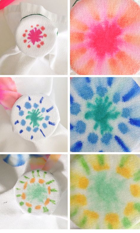 DIY Project Idea: How To Tie Dye Napkins with Permanent Markers — Apartment Therapy Tutorials Marker Tie Dye, Sharpie Tie Dye, Diy Marker, Awesome Crafts, Diy Sharpie, Diy Tie, Kid Projects, Kids Tees, How To Tie Dye