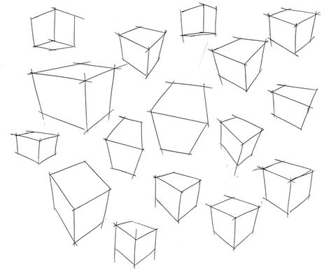 The term basic geometry is the collection of cubes, rectangles, cilinders and sphere. The term is also used to label objects that are build-up by this basic shapes. A well known example is the Ipod… Fundamentals Drawing, Cube Draw, Cubes Drawing, Cube Sketch, Perspective Tips, Technology Lesson, Shapes Drawing, Geometric Shapes Drawing, Drawing Materials