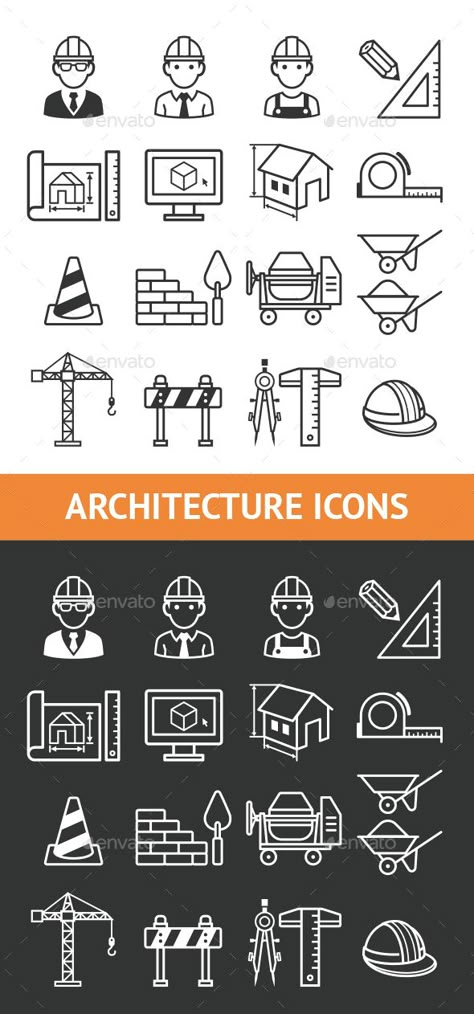 Architecture Construction Building Icon Set. Download here: http://graphicriver.net/item/architecture-construction-building-icon-set/15356911?ref=ksioks Sketch Structure, Blueprint Building, Construction Symbols, Building Symbol, Draft Drawing, Architecture Symbols, Engineering Equipment, Construction Crane, Architecture Icons