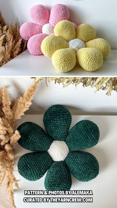 Crochet Flowers Pillow, Free Crochet Flower Pillow Patterns, Flower Cushion Pattern, Crochet Amigurumi Flower, Flower Pillow Pattern, Crochet Blanket Yarn, Amigurumi Flower, Crochet Pillow Patterns Free, Daisy Pillows