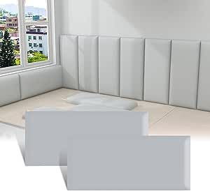 3D Anti-Collision Wall Padding for Kids, Peel and Stick Upholstered Wall Panels, Queen Headboard, Playroom Decorative Protection Wall Stickers, Pack of 2 Panels Sized 23.6” X 11.8” (Light grey) Upholstered Wall Panels, Upholstered Walls, Queen Headboard, Wall Panels, Basement, Wall Stickers, Light Grey, For Kids, Home Improvement