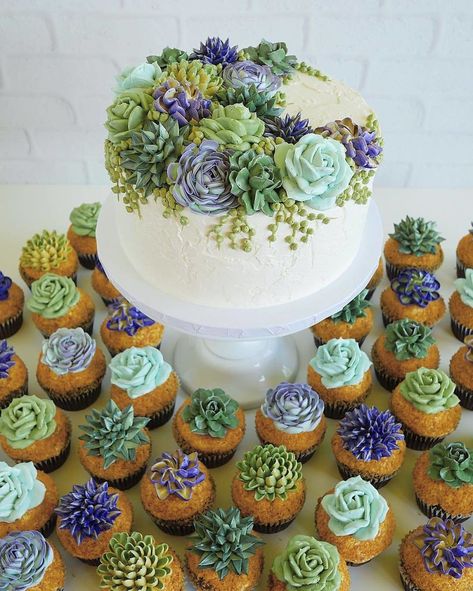 Succulent Cupcakes, Succulent Cake, Cactus Cake, Gateaux Cake, Cake Decorating Designs, Succulent Wedding, Fancy Cakes, Cake Decorating Tips, Cake Decorating Techniques