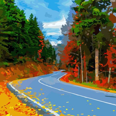 Painting of an empty road Painting Pages, Road Background, Oil Painting App, Road Painting, Oil Painting Supplies, Empty Road, Road Art, Durga Painting, 3d Art Drawing