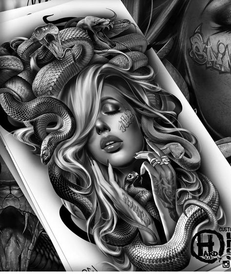 Order Tattoo, Tattoo Medusa, Leg Sleeve Tattoos, Dragon Tattoo Ideas, Chicano Tattoos Sleeve, Medusa Tattoo Design, Half Sleeve Tattoos Drawings, Full Leg Tattoos, Girl Face Tattoo