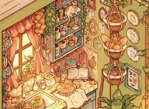 Cluttered Kitchen, Cottagecore Art, Images Kawaii, Isometric Art, 3d Modelle, 판타지 아트, Dreamy Art, Environment Concept Art, Fantasy Illustration